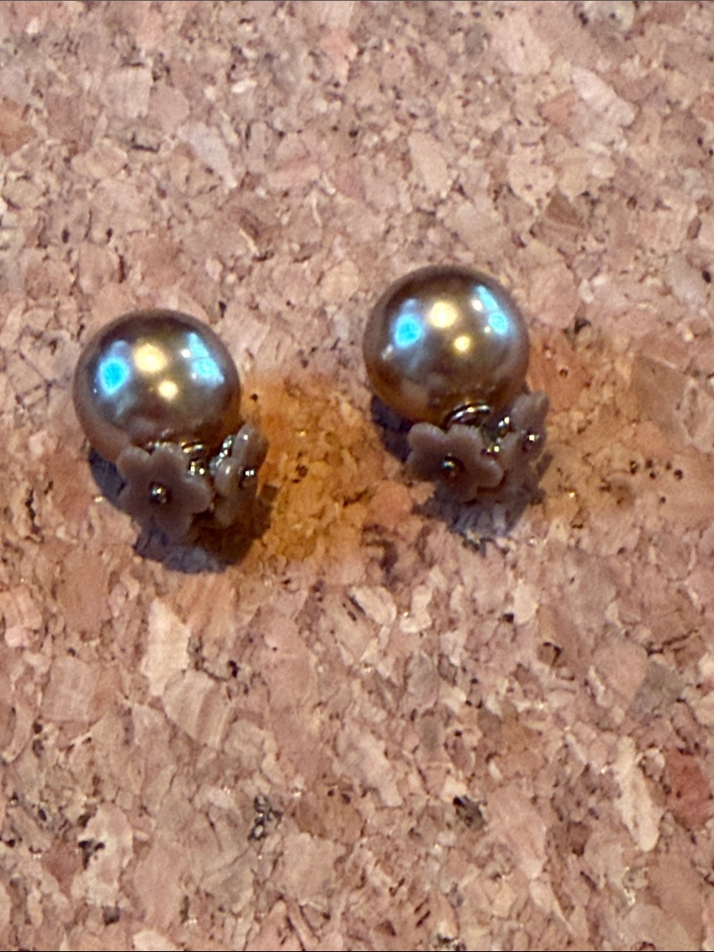 Elegant Pearl Floral Stud Earrings - Taupe
